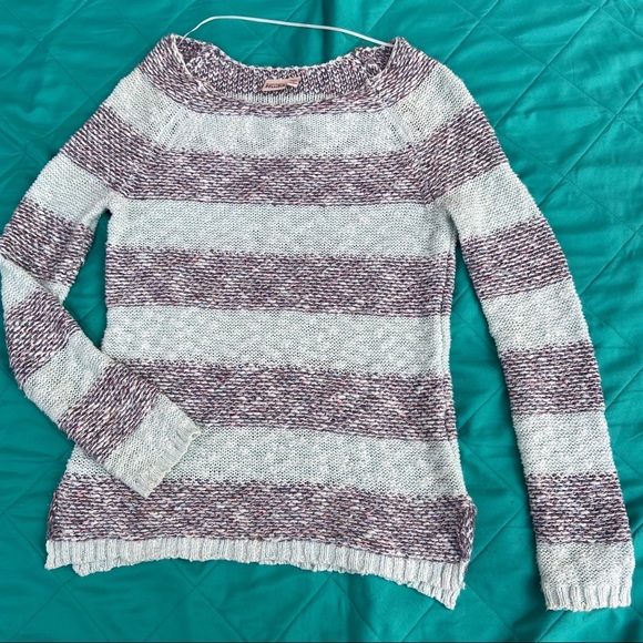 EUC Mudd knit aqua gray striped sweater - Picture 3 of 8